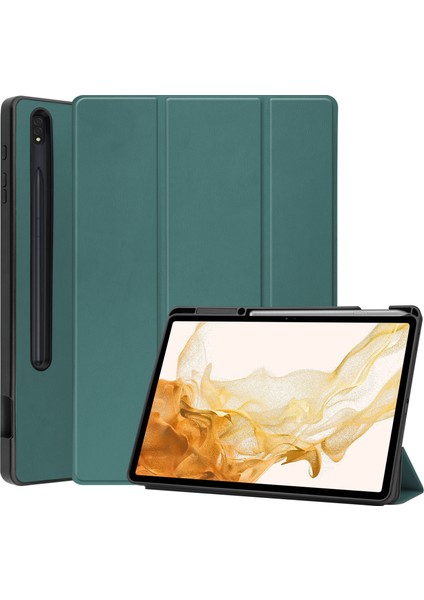 Samsung Galaxy Tab S8 Çizilme Önleyici Tpu Pu Deri Üç Katlı Stand Otomatik Uyku uyandırma Kalem Tutuculu Tablet Kılıfı (Yurt Dışından)