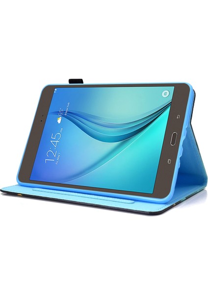Samsung Galaxy Tab A 8.0 SM T350 (2015) Deri Standlı kart Yuvalı Dikişli Manyetik Tablet Kılıfı (Yurt Dışından)