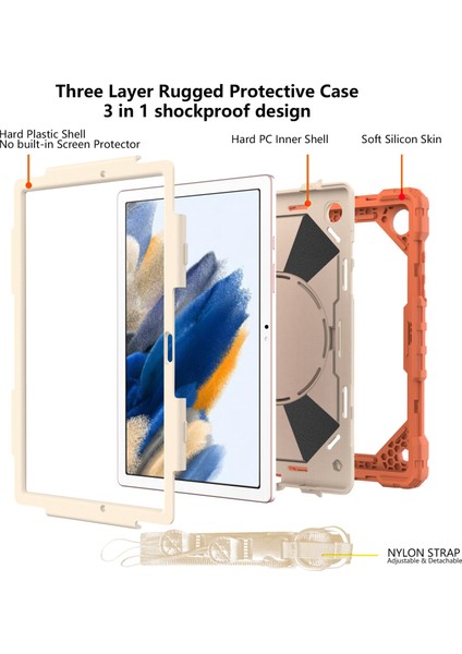 Samsung Galaxy Tab A8 10.5 (2021 2022) Kontrast Pc Silikon Düşmeye Karşı Dayanıklı El Kayışı Kickstand Mercan su Tablet Kılıfı (Yurt Dışından)