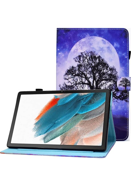 Seashell Digital Samsung Galaxy Tab A8 10.5 (2021/2022) Için Pu Deri Baskı Kapak Akıllı Folyo Kart Yuvalı ve Kalemlik-Hayat Ağacı Standlı Dikiş Kılıfı (Yurt Dışından)