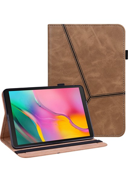 Samsung Galaxy Tab A 10.1 (2019) SM T510 (Wi Fi) Kahve Kart Tutuculu Kalem Askılı Şok Emici Deri Standı Tablet Kılıfı (Yurt Dışından)