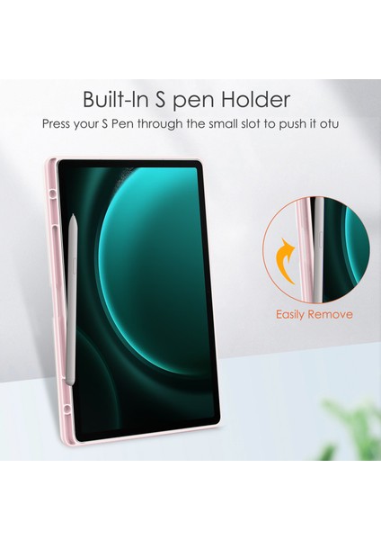 Samsung Galaxy Tab S9 Fe Şeffaf Kalem Yuvası Üç Katlı Stand Tablet Kılıfı (Yurt Dışından)