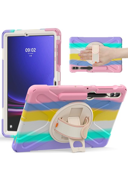 Samsung Galaxy Tab S9 Fe s9 s8 s7 Bilek Kayışı Çizilmez Pc Silikon Tekme Standı Tablet Kılıfı (Yurt Dışından)