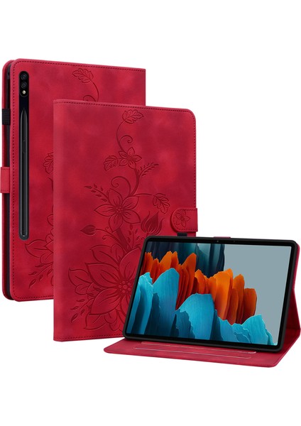 Samsung Galaxy Tab S7 s8 Çiçek Baskı Pu Deri Damla Geçirmez Tablet Kılıfı (Yurt Dışından)