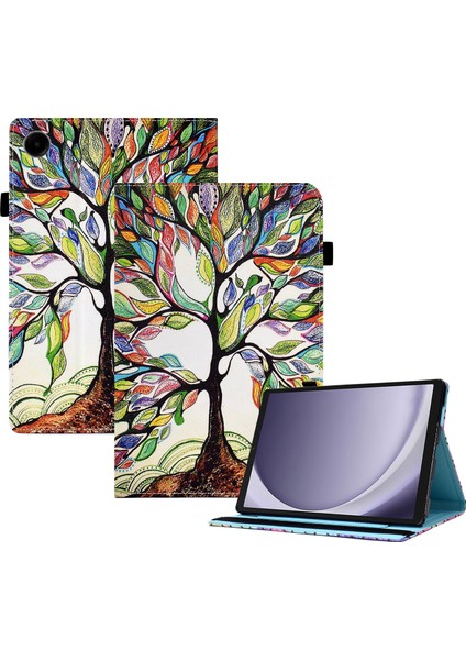 Samsung Galaxy Tab A9 Pu Deri Standı Elastik Bant Desen Baskı Hayat Ağacı Tablet Kılıfı (Yurt Dışından)