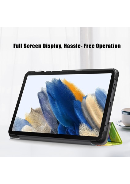 Samsung Galaxy Tab A9 X115 Üç Katlı Standı Deri Desen Baskı At Tablet Kılıfı (Yurt Dışından)