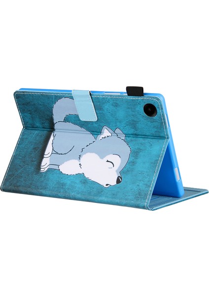 Samsung Galaxy Tab A9 X210 215 X216B Katlanır Stand Deri Desen Akıllı Sevimli Kurt Tablet Kılıfı (Yurt Dışından)