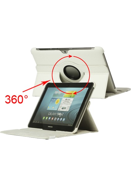 360 Derece Döner Deri Samsung Galaxy Tab 2 10.1 P5100 P5110 BEYAZ Tablet Kılıfı (Yurt Dışından)