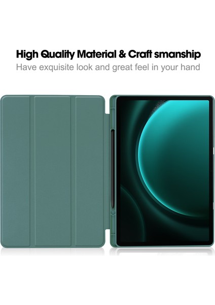 Samsung Galaxy Tab S9 Fe Üç Katlı Stand Kalem Yuvası Deri Tablet Kılıfı (Yurt Dışından)