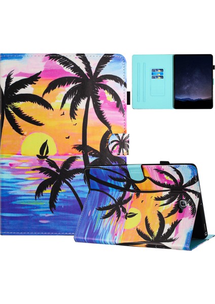 Samsung Galaxy Tab A 10.1 (2016) T580 Folio Flip Deri Kart Yuvaları Hindistan Cevizi Ağacı Tablet Kılıfı (Yurt Dışından)