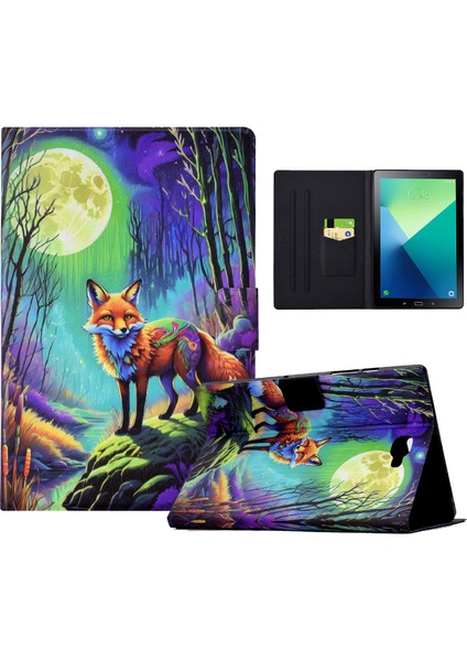 Samsung Galaxy Tab A 10.1 (2016) T580 T585 Deri Kart Tutucu Desen Ay Işığı Tilki Tablet Kılıfı (Yurt Dışından)