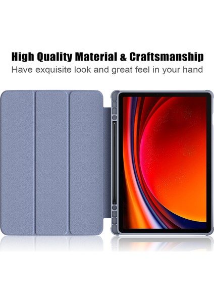 Samsung Galaxy Tab S9 Koruyucu (SM X710 SM X716B SM X718U) Pu Tpu Akrilik Üç Katlı Standlı Kalem Yuvalı Tablet Kılıfı (Yurt Dışından)