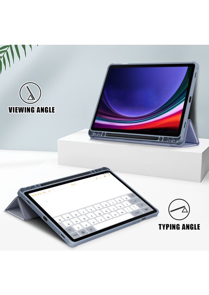 Samsung Galaxy Tab S9 Koruyucu (SM X710 SM X716B SM X718U) Pu Tpu Akrilik Üç Katlı Standlı Kalem Yuvalı Tablet Kılıfı (Yurt Dışından)
