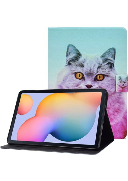 Samsung Galaxy Tab S6 Lite (2024 2022 (2020) Pu Deri Kitap Folyosu Desen Baskı Standı Kedi Tablet Kılıfı (Yurt Dışından)