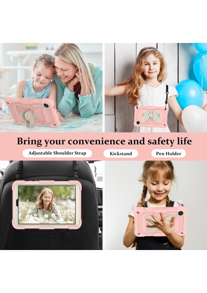 Samsung Galaxy Tab A9 Şekli Silikon Pc Koruyucu Omuz Askılı Bej Tablet Kılıfı (Yurt Dışından)