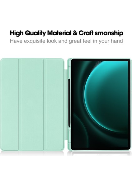 Samsung Galaxy Tab S9 Fe Üç Katlı Stand Kalem Yuvası Deri Nane Tablet Kılıfı (Yurt Dışından)