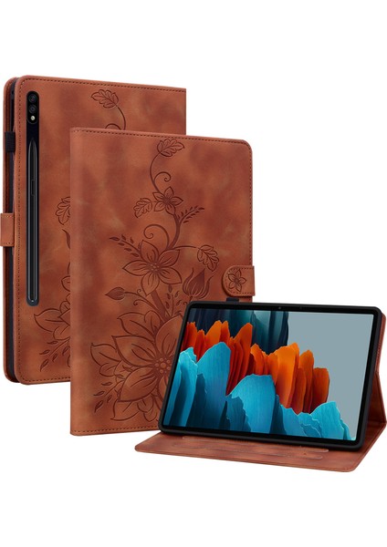 Samsung Galaxy Tab S7 s8 Çiçek Baskı Pu Deri Damla Geçirmez Tablet Kılıfı (Yurt Dışından)