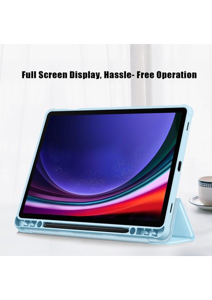 Samsung Galaxy Tab S9 Koruyucu (SM X710 SM X716B SM X718U) Pu Tpu Akrilik Üç Katlı Standlı Kalem Yuvalı Tablet Kılıfı (Yurt Dışından)