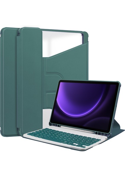 Samsung Galaxy Tab S9 Fe Deri Bluetooth Klavye Akrilik Döner Stand Tablet Kılıfı (Yurt Dışından)