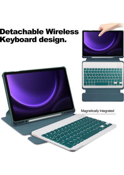 Samsung Galaxy Tab S9 Fe Deri Bluetooth Klavye Akrilik Döner Stand Tablet Kılıfı (Yurt Dışından)