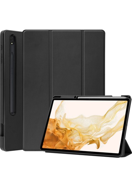 Samsung Galaxy Tab S8 Çizilme Önleyici Tpu Pu Deri Üç Katlı Stand Otomatik Uyku uyandırma Kalem Tutuculu Tablet Kılıfı (Yurt Dışından)