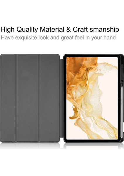 Samsung Galaxy Tab S8 Çizilme Önleyici Tpu Pu Deri Üç Katlı Stand Otomatik Uyku uyandırma Kalem Tutuculu Tablet Kılıfı (Yurt Dışından)