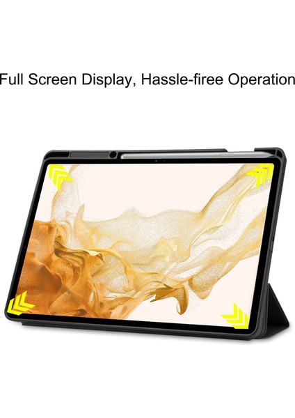 Samsung Galaxy Tab S8 Çizilme Önleyici Tpu Pu Deri Üç Katlı Stand Otomatik Uyku uyandırma Kalem Tutuculu Tablet Kılıfı (Yurt Dışından)