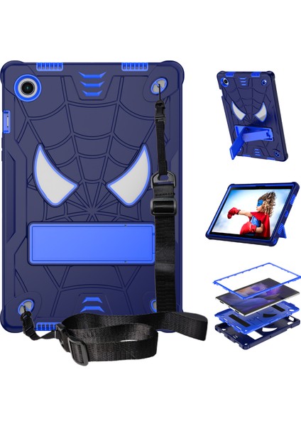 Samsung Galaxy Tab A8 10.5 (2021) X200 TAB A8 10.5 (2022) Örümcek Tarzı Pc Silikon Lacivert Kick Stand Tablet Kılıfı (Yurt Dışından)