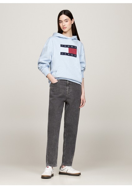 Yüksek Bel Dar Paça Tapered Fit Siyah Kadın Denim Pantolon Mom Jean Uh Tpr Bf DG4171