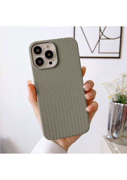 Apple iPhone 15 Pro Max Uyumlu Kılıf Woven Silikon Kılıf Gece Yeşili