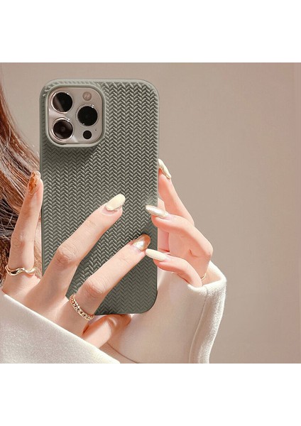 Apple iPhone 15 Pro Max Uyumlu Kılıf Woven Silikon Kılıf Gece Yeşili modelleri