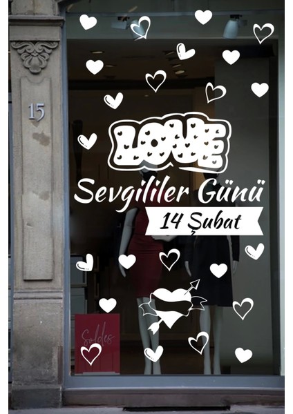 Happy Valentine's Day Sevgililer Günü Sticker Kalp, Love, I Love You Cam, Duvar Sticker Etiket Seti