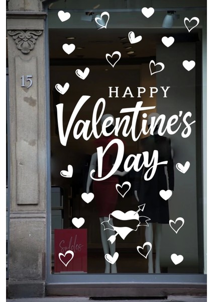 Happy Valentine's Day Sevgililer Günü Sticker Kalp, Love, I Love You Cam, Duvar Sticker Etiket Seti