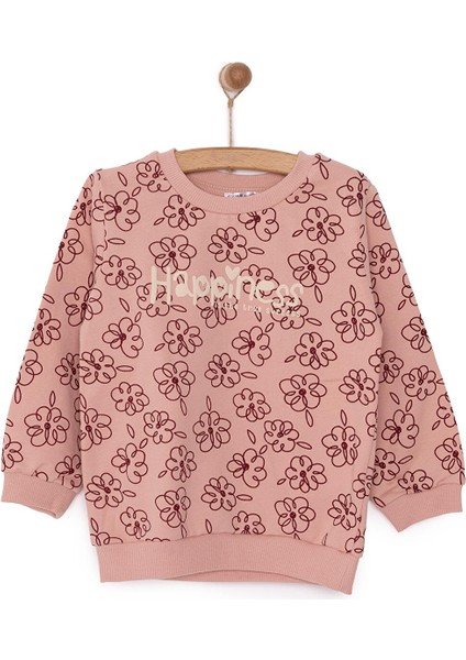 Basic Az Şardonlu Çiçek Desenli Sweatshirt Kız Bebek