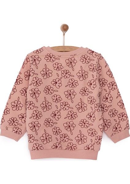 Basic Az Şardonlu Çiçek Desenli Sweatshirt Kız Bebek