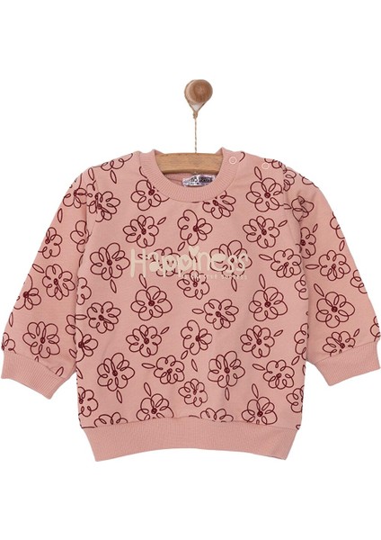 Basic Az Şardonlu Çiçek Desenli Sweatshirt Kız Bebek