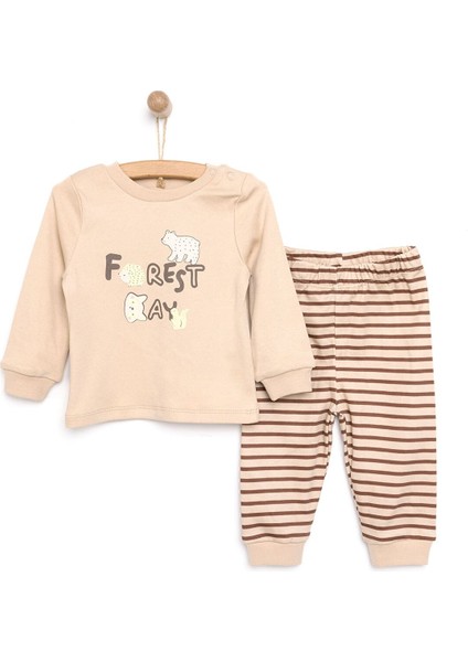 Bisiklet Yaka Ayı Desenli Pijama Takımı Erkek Bebek