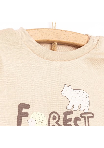 Bisiklet Yaka Ayı Desenli Pijama Takımı Erkek Bebek