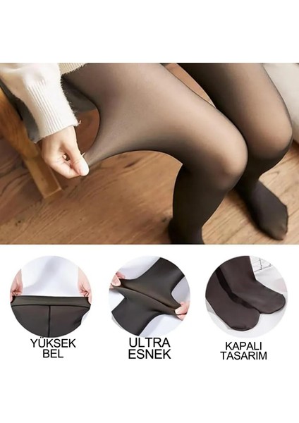 Ithal Içi Peluş Dışı Siyah Ince Çorap Görünümlü Termal Peluş Külotlu Çorap indirimleri