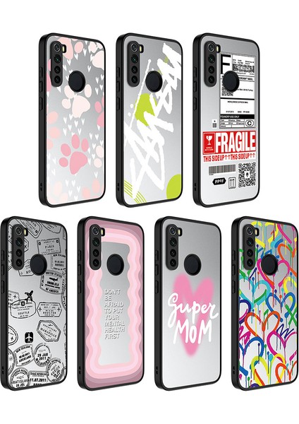 - Xiaomi Redmi Note 8 - Kılıf Aynalı Desenli Kamera Korumalı Parlak Mirror Kapak - Yazı - T26793 modelleri