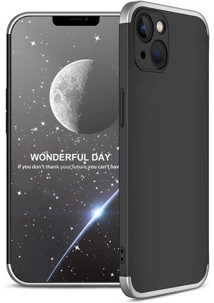 - Apple iPhone 13 Mini - Kılıf Parmak izi Yapmayan 3 Parça Ays Kapak - Siyah-Gri - T19608