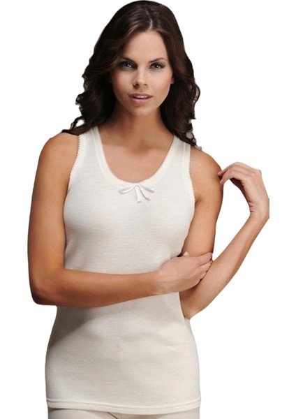 Hasyün Kadın Merinos Yünü Yaka Işlemeli Interlok Kalın Askılı Fanila