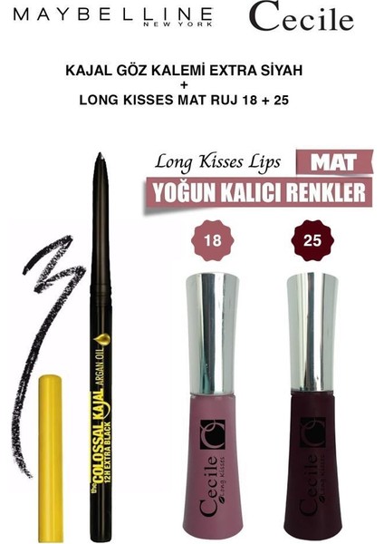 Maybelline New York Maybelline Argan Yağlı Göz Kalemi-Cecile Tüm Gün Kalıcı Ruj 18-25 Set3