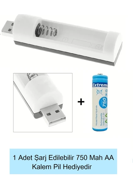 1 Li Tek Usb'li Aa-Aaa Kalem Pil ve Ince Kalem Pil Şarj Cihazı Aleti + 1 Adet Şarj Edilebilir Aa Kalem Pil