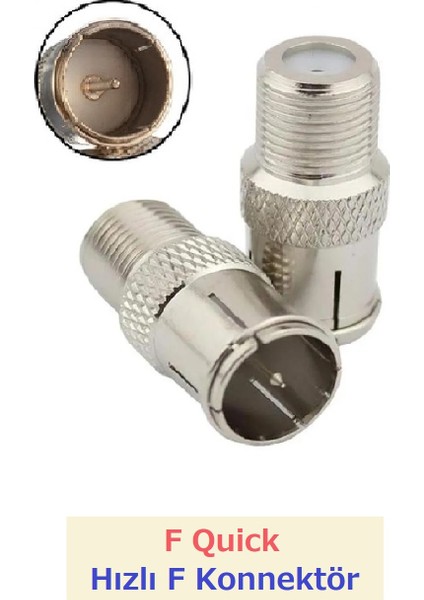 2 Adet Hızlı F Konnektör (F Quick) Rg6 Anten Kablosu Jack (Kolay-Çıkar-Tak)