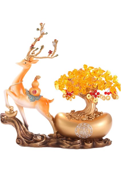 Dekoratif Geyik Çin Süslemeleri Yıl Turuncu için Para Ağı Heykel (Yurt Dışından)
