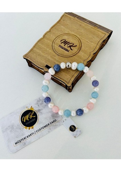 Gerçek Inci -Gerçek Mavi,pembe, Mor Kuvars Bileklik | Mktasarım Kutusunda | Mktasarım Müşteri Kartlı fiyatları