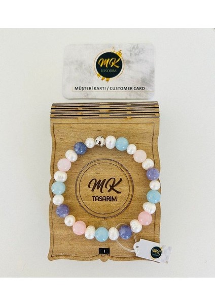 Gerçek Inci -Gerçek Mavi,pembe, Mor Kuvars Bileklik | Mktasarım Kutusunda | Mktasarım Müşteri Kartlı fırsatları
