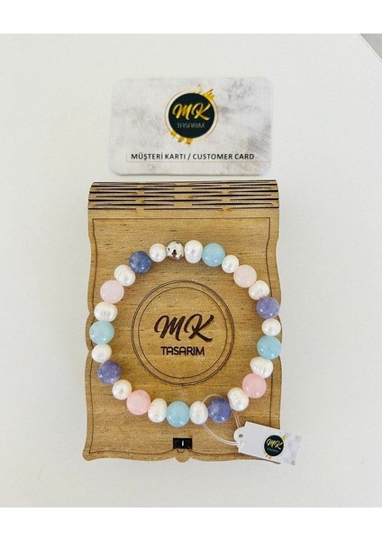Gerçek Inci -Gerçek Mavi,pembe, Mor Kuvars Bileklik | Mktasarım Kutusunda | Mktasarım Müşteri Kartlı indirimleri
