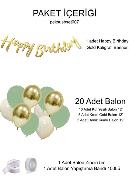 Küf Yeşili Deniz Kumu Krom Gold Konsept Renkler Doğum Günü Balon Zinciri Happy Birthday Bannerlı Mini Balon Zinciri Seti fiyatları